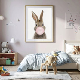 Poster Coelho soprando chiclete rosa