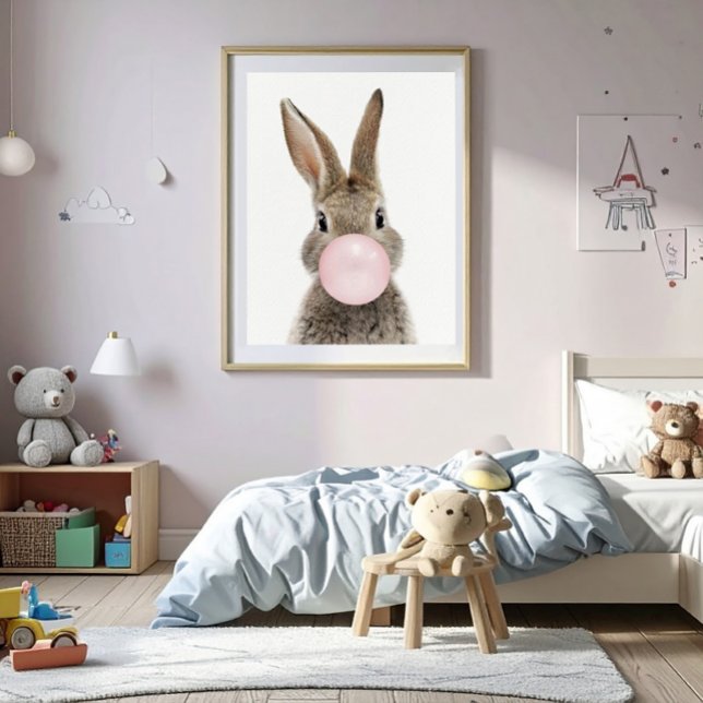 Poster Coelho soprando chiclete rosa (Criador carregado)