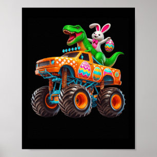 Poster Coelho T-rex Páscoa Caminhão Monstro Dino Engraçad