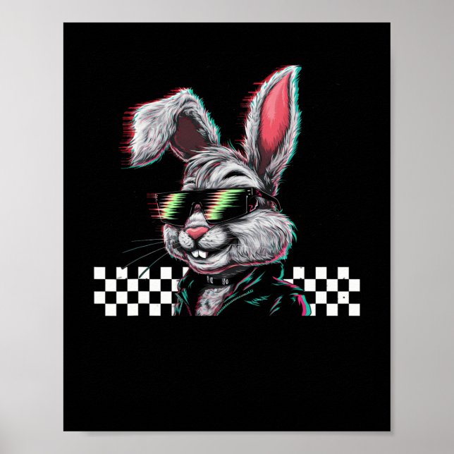 Poster Coelho Trippy Vaporwave Páscoa Techno Rave Edm Mús (Frente)
