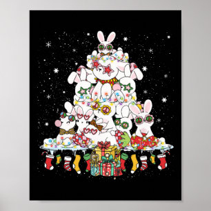 Poster Coelhos Brancos de Árvore de Natal Bonito, redondo