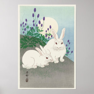 Poster Coelhos da Lua Cheia por Ohara Koson