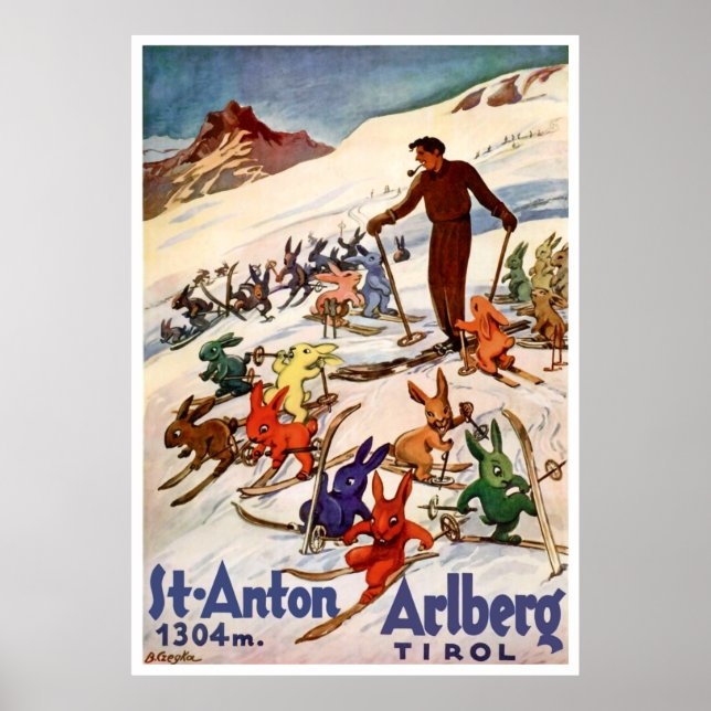Poster Coelhos de esqui em Ruas. Anton, Tyrol, Áustria (Frente)