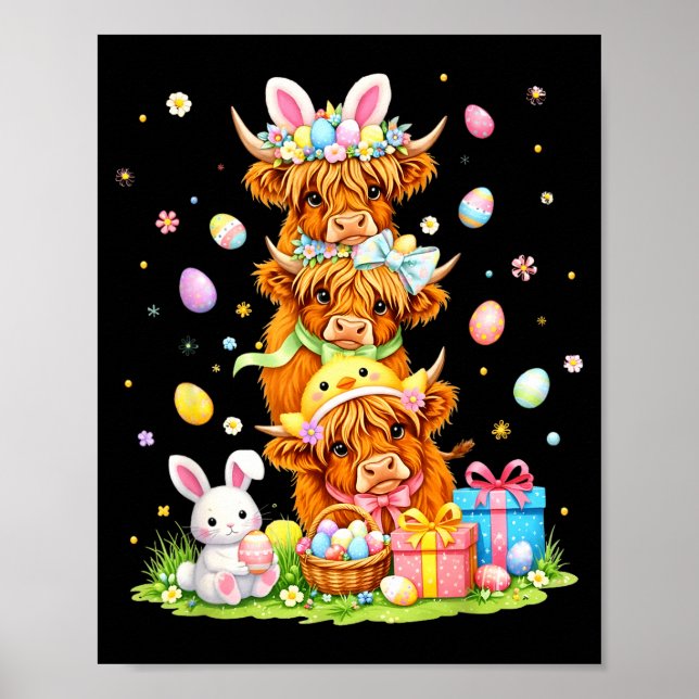 Poster Coelhos de Páscoa de vacas highland coquette bow o (Frente)