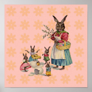 Poster Coelhos de Páscoa Galinhas Coelhinhos Ovos