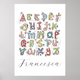 Poster Coelhos do Alfabeto, Borboletas, Fadas & Flores