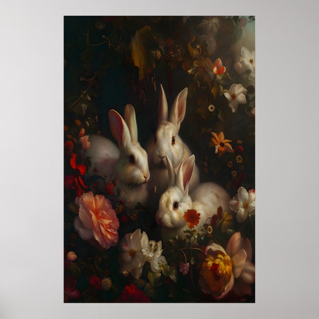 Poster Coelhos Florais Galeria da Primavera, Dark Academi (Frente)