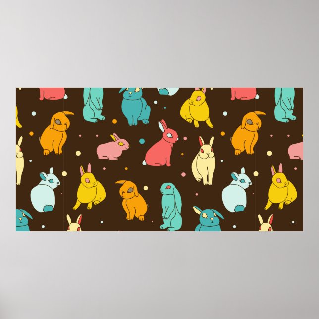 Poster Coelhos multicoloridos, diferentes, lebres num esc (Frente)