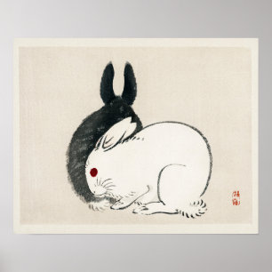 Poster Coelhos negros e brancos de Kōno Bairei
