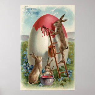 Póster Coelhos que pintam um ovo