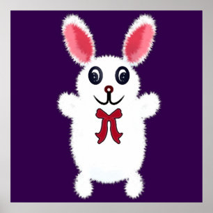 Poster Coelhozinho Branco Fofinho com Laço Vermelho - Chr