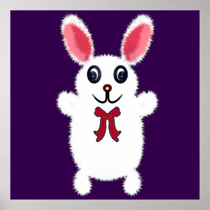 Poster Coelhozinho Branco Fofinho com Laço Vermelho - Chr
