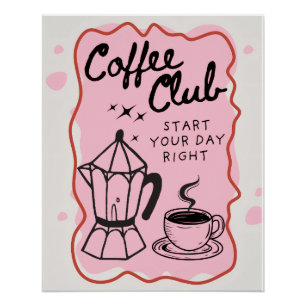Póster Coffee Club – Poster Ilustrado com Café Decoraçã