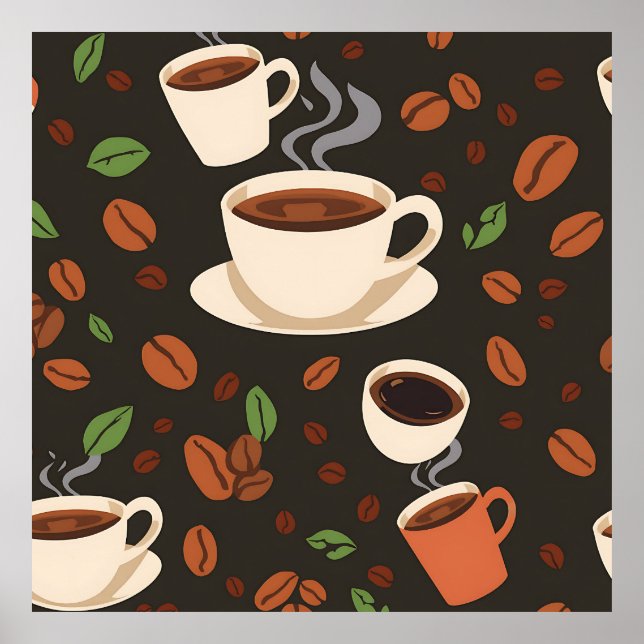 Poster Coffee Cups Beans Morning Pattern (Frente)