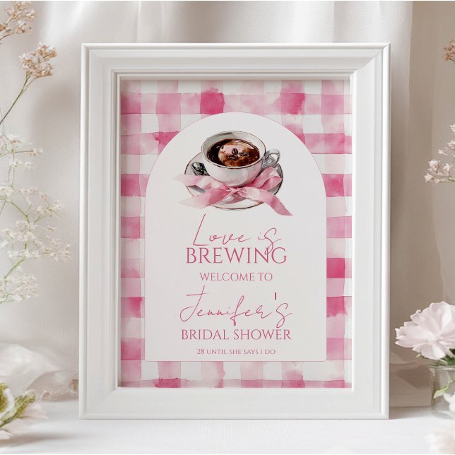 Poster Coffee Pink Bow Bridal Shower Welcome Sign (Criador carregado)