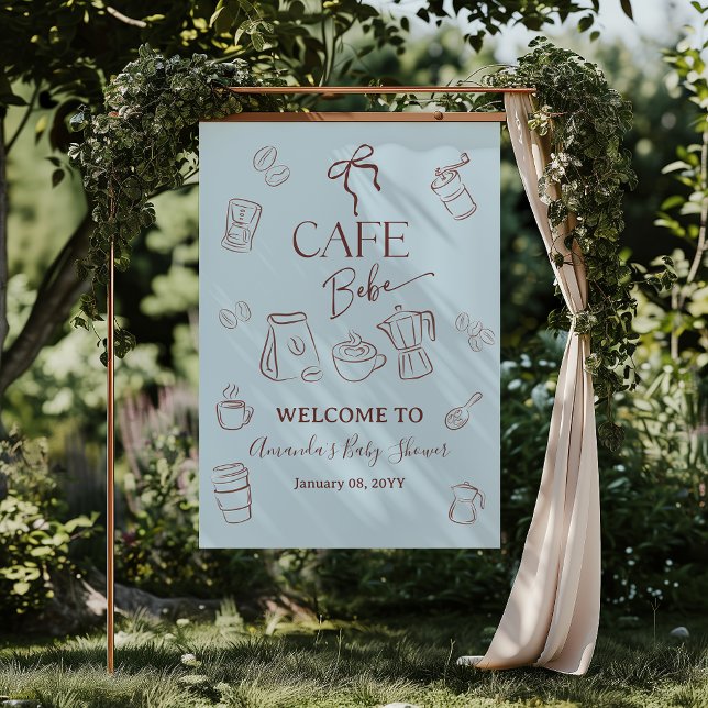 Poster Coffee Theme Blue Bow Cafe Bebe Boy Baby Shower (Criador carregado)