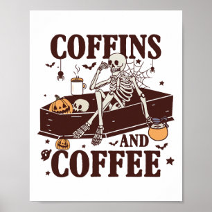 Poster Coffins E Café Funny Skeleton Halloween