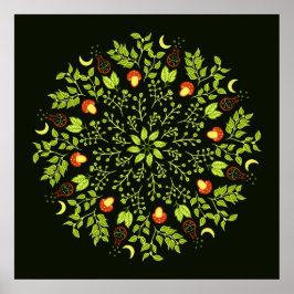 Poster Cogumelo-de-bruxa-verde deixa plantas mandala