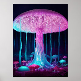 Poster Cogumelo de Fantasia Bioluminoso