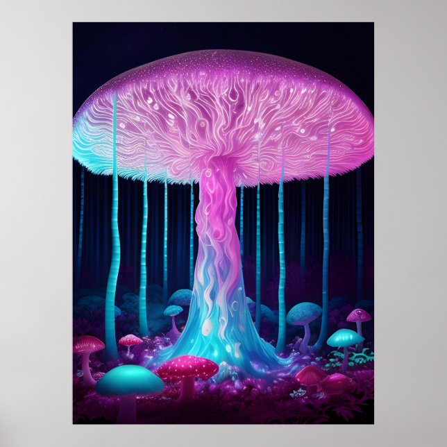 Poster Cogumelo de Fantasia Bioluminoso (Frente)