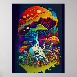 Poster Cogumelo Fantasia Bioluminescente