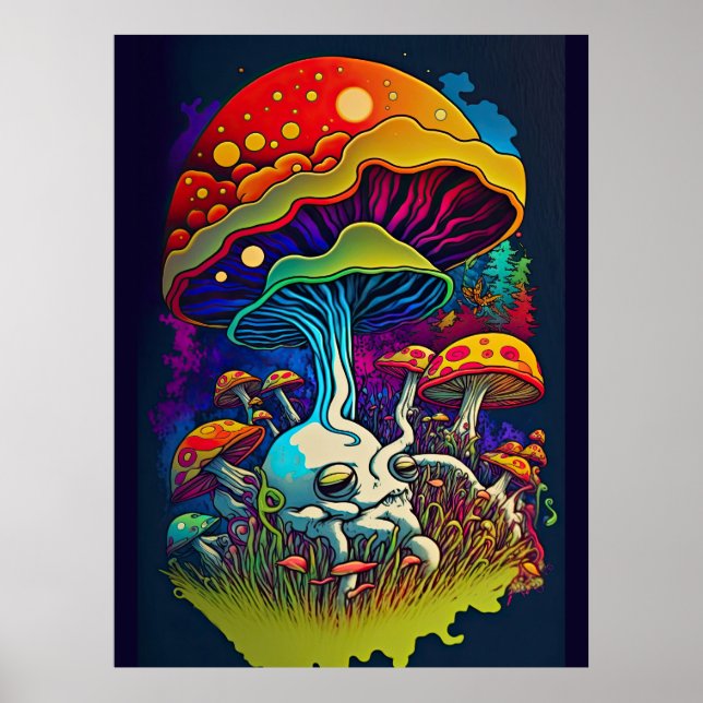 Poster Cogumelo Fantasia Bioluminescente (Frente)