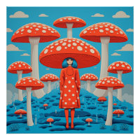 Cogumelo Retro Psicodélico Vermelho e Azul