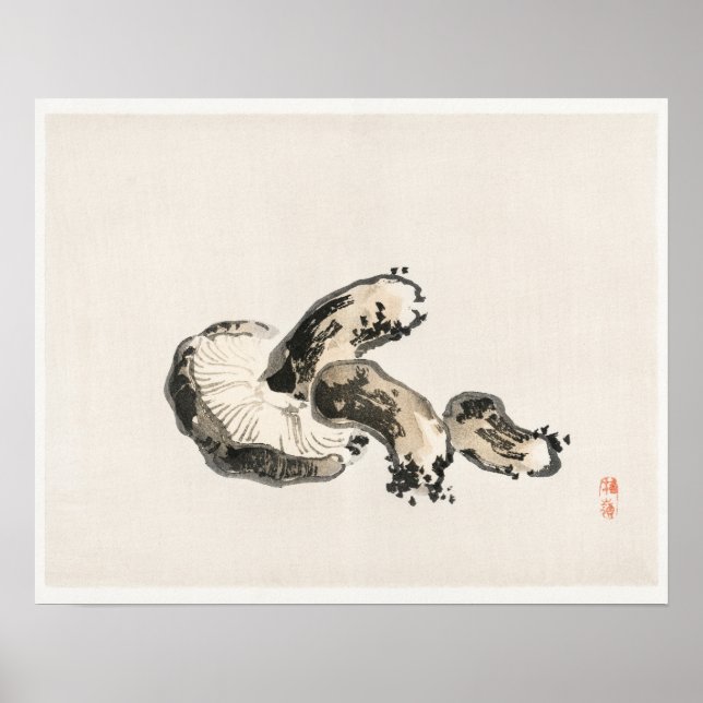 Poster Cogumelo Shitake de Kōno Bairei (1844-1895) (Frente)