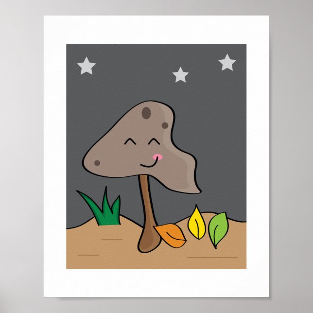 Poster Cogumelo Sorridente Fofo | Arte Florestal Estrelad (Frente)