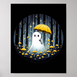 Poster Cogumelo Spooky Fantasma Halloween Amarelo Umbrell