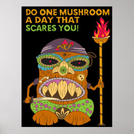 Poster Cogumelo Tiki Chef com Citação Engraçada, Preto