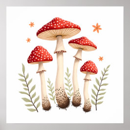 Poster Cogumelos Agáricos Vibrantes e Elementos Botânicos