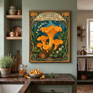 Póster Cogumelos Chanterelle Cozinha Farta do Chef Flores