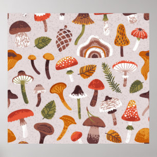 Poster Cogumelos de outono, folhas: repetição de colheita