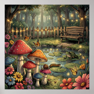Poster Cogumelos e Flores Retrô Vibrações Vintage