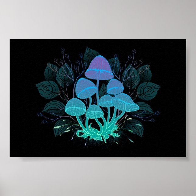 Poster Cogumelos em Arbustos (Frente)