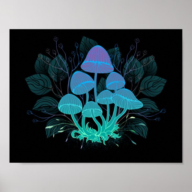 Poster Cogumelos em Arbustos (Frente)