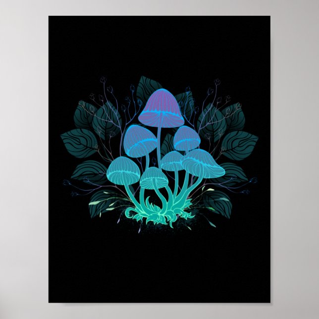 Poster Cogumelos em Arbustos (Frente)