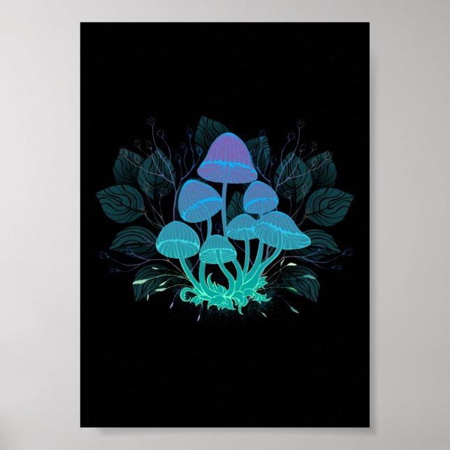 Poster Cogumelos em Arbustos (Frente)