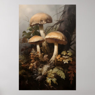 Poster Cogumelos em samambaia de musgo, cogumelos da flor