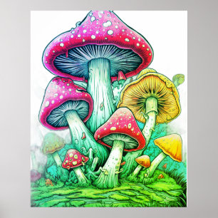 Poster Cogumelos Enormes em um Fundo Branco na Parede