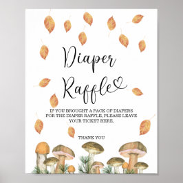 Poster Cogumelos florestais de aquarelas - rifa de fralda