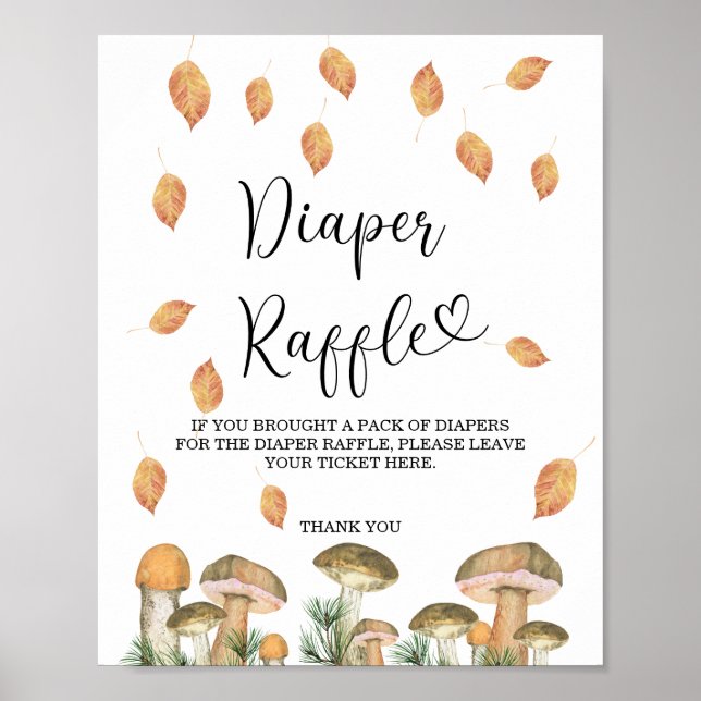 Poster Cogumelos florestais de aquarelas - rifa de fralda (Frente)