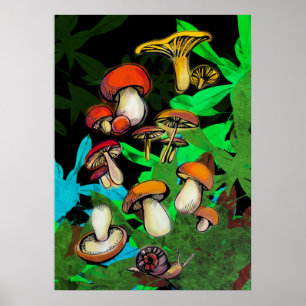 Poster Cogumelos florestais e caracóis