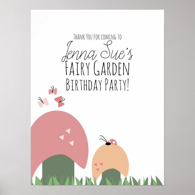 Poster Cogumelos Jardim Fada Joaninhas Borboletas (Frente)