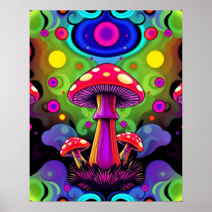 Poster Cogumelos Retro Coloridos Vibrantes Psicodélicos