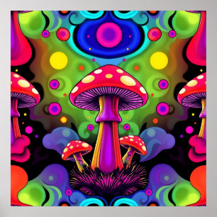 Poster Cogumelos Retro Coloridos Vibrantes Psicodélicos
