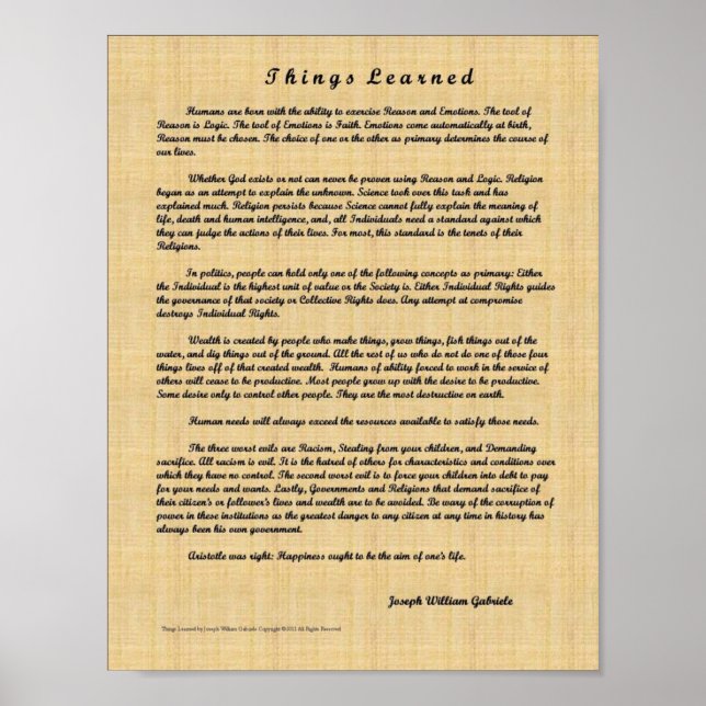 Poster Coisas Aprendidas (Frente)