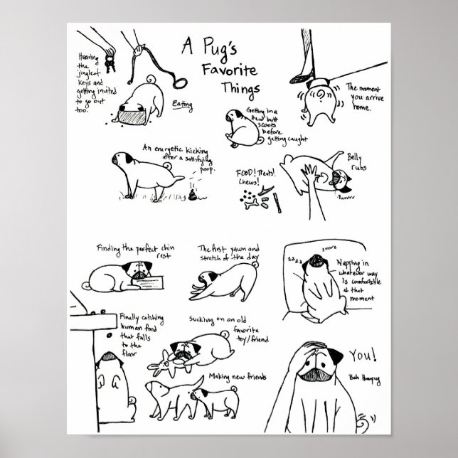 Póster Coisas Favoritas de Um Pug (Frente)