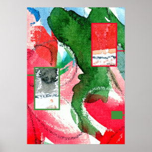 Póster colagem da arte abstracta, meios mistos e aguarela